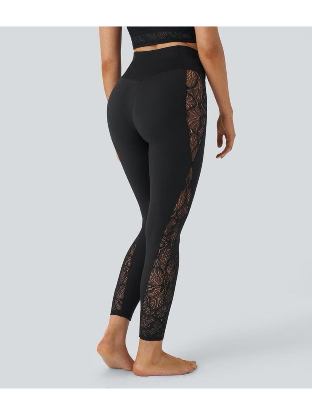 Halara SoftlyZero™ High Waisted Crossover Contrast Lace Pocket Yoga Leggings S